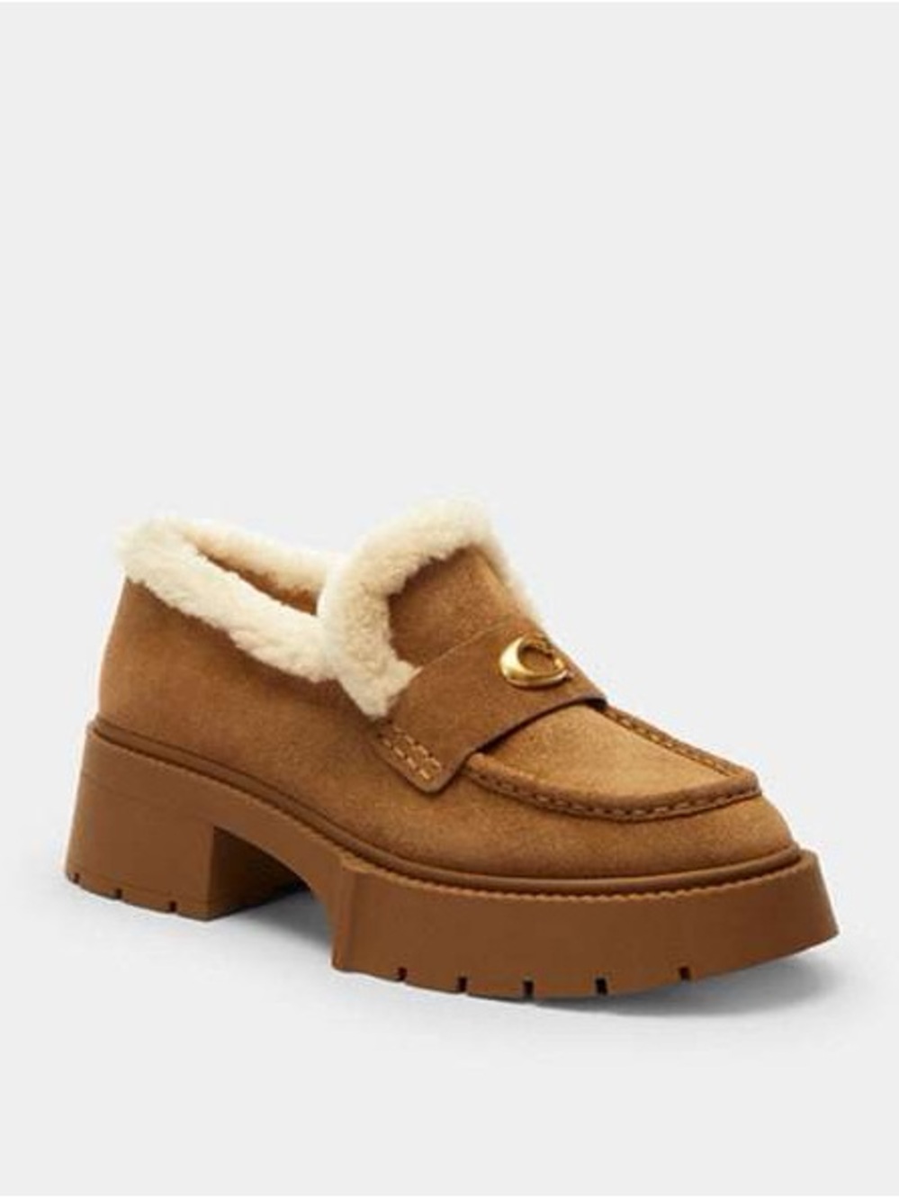Coach nwt  platform Leah Women's Shearling-Lined Suede Loafers lug soles size 5